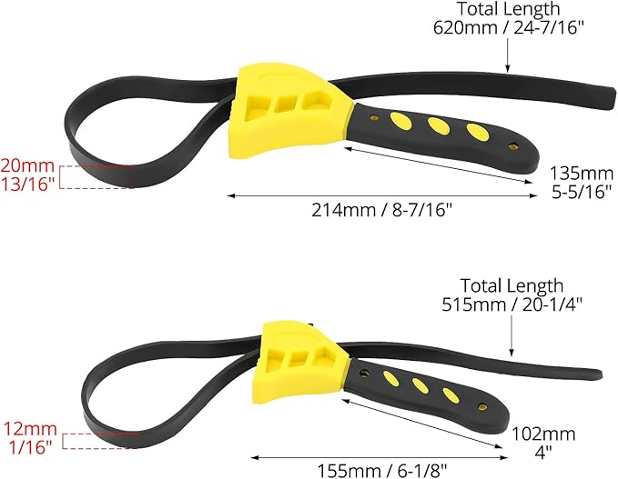 QWORK Strap Wrench Set, 2 Piece Adjustable Rubber 24" & 19.7" Reinforced Belts, Jar Opener for Weak Hands