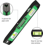 BETHEL Digital Torpedo Level -10 Inch IP54 Digital Magnetized Level Protected Electronic Bubble Inclinometer/Angle Finder/LED Display & V-Groove Base (10 Inch, Green)