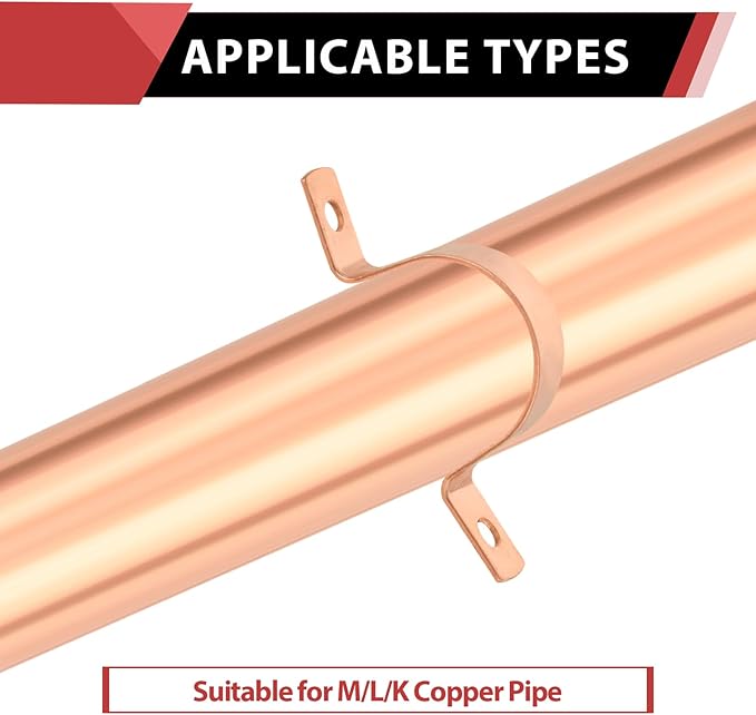 10-Pack EFIELD 1-Inch Copper Pipe Straps, Two-Hole Clamp Mount, Copper Made, (COPPER025)