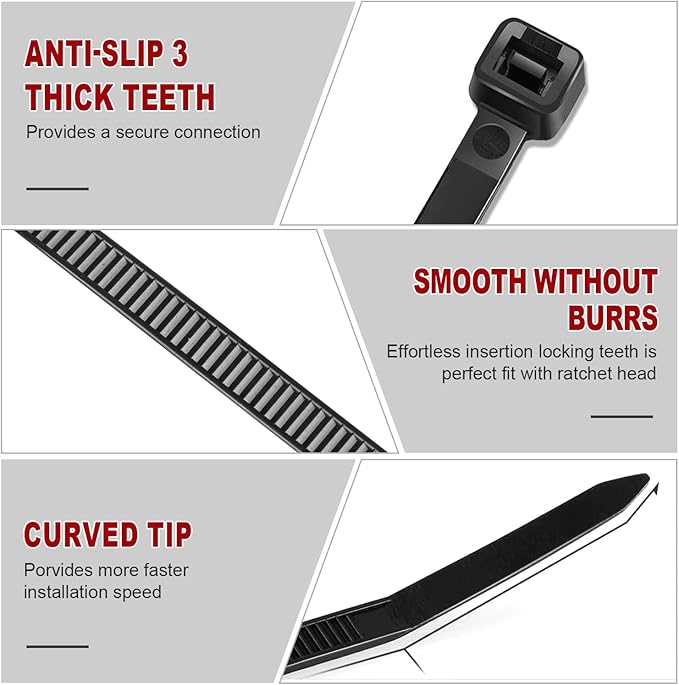 Zip Ties, RAZCC 1200pcs Black Cable Zip Ties 12 Inch, Heavy Duty Plastic Wire Ties with 70lb Tensile Strength, Self-Locking Black Nylon Tie Wraps for Indoor and Outdoor