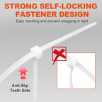 Zip Ties, RAZCC 1200pcs White Cable Zip Ties 8 Inch, Heavy Duty Plastic Wire Ties with 70lb Tensile Strength, Self-Locking White Nylon Tie Wraps for Indoor and Outdoor
