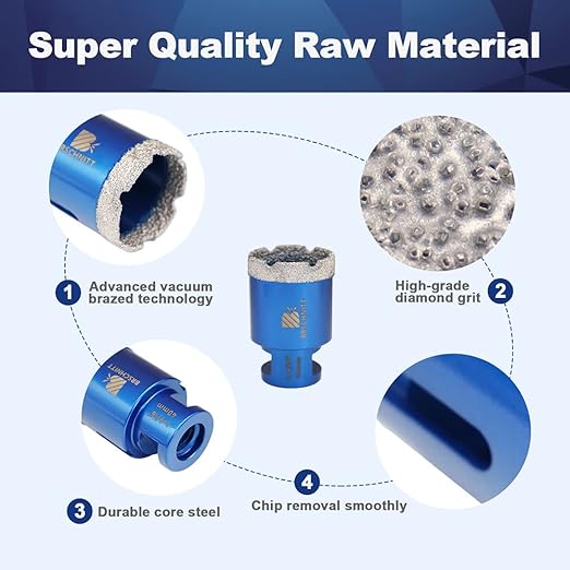 1-3/5 Inch Diamond Core Drill Bit for Porcelain Tile Ceramic Marble Granite Drilling,BRSCHNITT 1pc Vacuum Brazed Diamond Hole Saw with 5/8-11 Thread (40mm)