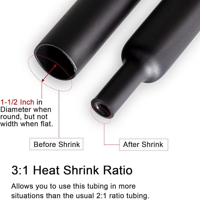 1-1/2 inch ((Diameter)) 3:1 Dual Wall Adhesive Heat Shrink Tubing, Large Glue Lined Marine Cable Sleeve Tube, Premium Wire Wrap Protector for DIY by MILAPEAK (4 Feet, Black)