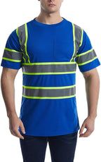 High Visibility Shirts Quick Dry Safety T Shirts with Reflective Strips and Pocket Short Sleeve Mesh Hi Vis Construction Work Class 2 Shirt for Men/Women Blue,Small