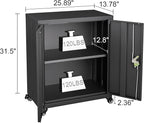 GREATMEET Metal Storage Cabinet with Locking Doors and Adjustable Shelves,31.5" H Lockable Rolling Garage Storage Cabinets with Wheels for Office,Home,Garage,Classroom Black