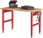SPECRAFT Red Adjustable Heavy Duty Workbench with 4 AC Outlet and 2 USB Ports Power Outlets, 2000 Lbs Capacity, Rubber Wood Top for Garage, Workshop, Office
