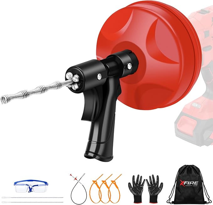 35 FT Drain Snake 2.0 with Double Mode, 10-In-1 Drain Auger for Sink and Drain Unblocking, Plumbing Snake for Real DYIs (Frosted Red)