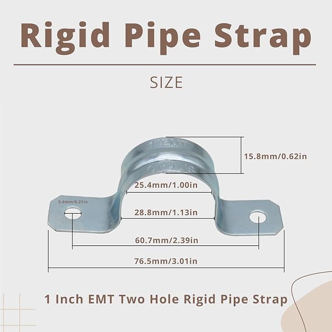 1" 25PCS Zinc-Plated Steel Pipe Clamps, Conduit Clamps, U Bracket Tube Clips, for EMT Conduit Installations