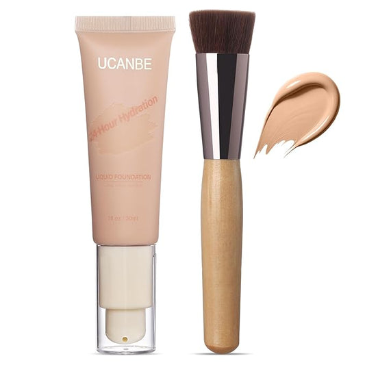 UCANBE Matte Liquid Foundation with Brush, Serum Foundation Face Makeup with Hyaluronic Acid, Medium to Full Coverage Waterproof Oil Control Longwear, for Mature Skin, Classic Ivory, 1 fl. oz.-VeraVaultWomen