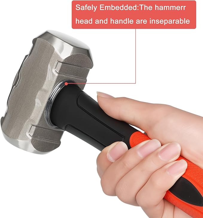 2lb Sledge Hammer - Heavy Duty Forged Steel Construction with Fiberglass Handle, Perfect for Demolition, Construction, and Driving Stakes