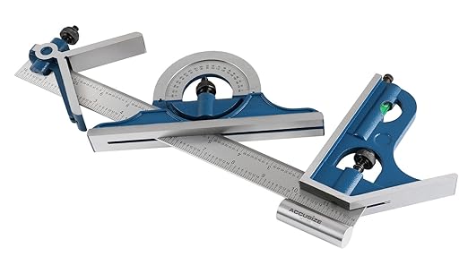 Accusize Industrial Tools 12'' 4 Combination Square Ruler Set Protractor Satin, 4-R Graduation, 0000-8101