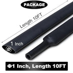 10 FT Diameter 1 Inch 3:1 Heat Shrink Tubing Dual Wall Adhesive Lined Marine Grade Electrical Cable Industrial Heat-Shrink Insulation Wrap Tube Black