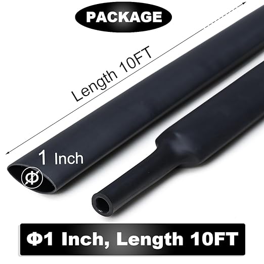 10 FT Diameter 1 Inch 3:1 Heat Shrink Tubing Dual Wall Adhesive Lined Marine Grade Electrical Cable Industrial Heat-Shrink Insulation Wrap Tube Black
