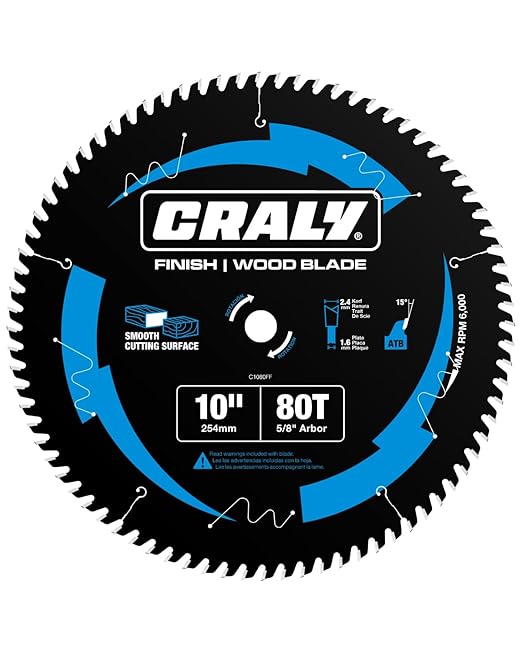 CRALY 10 Inch 80 Teeth Ultra Fine Finish Wood Cutting Circular Saw Blade, 5/8 Inch Arbor, Carbide Tipped, Thin Kerf, Black Ice Coating, for Wood Cutting Table Saw, Miter Saw(C1080FF)