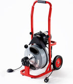 Albott 100 FT x 3/8 inch Electric Drain Cleaner Machine with Auto-Feed & 10 Cutters, Sewer Snake Auger for 1–4 Inch Pipes, Foot Switch & Wheels, Ideal for Home & Commercial Use, Gray/Red