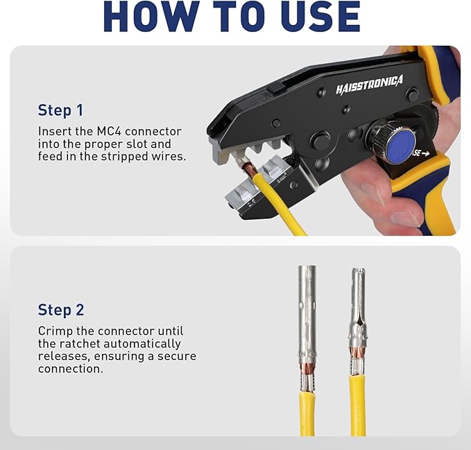 haisstronica Quick Change Jaws Crimping Tool for Solar Connectors AWG 14-10 Ratcheting Wire Crimper & Terminals - H3