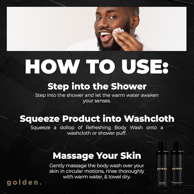 Golden Grooming Co. 3-in-1 Men's Body Wash - Hair & Beard Shampoo - Cleanses, Hydrates, Softens - Body Wash for All Skin Types - Refreshing Scent - 4FL Oz (Pack of 2)-VeraVaultWomen