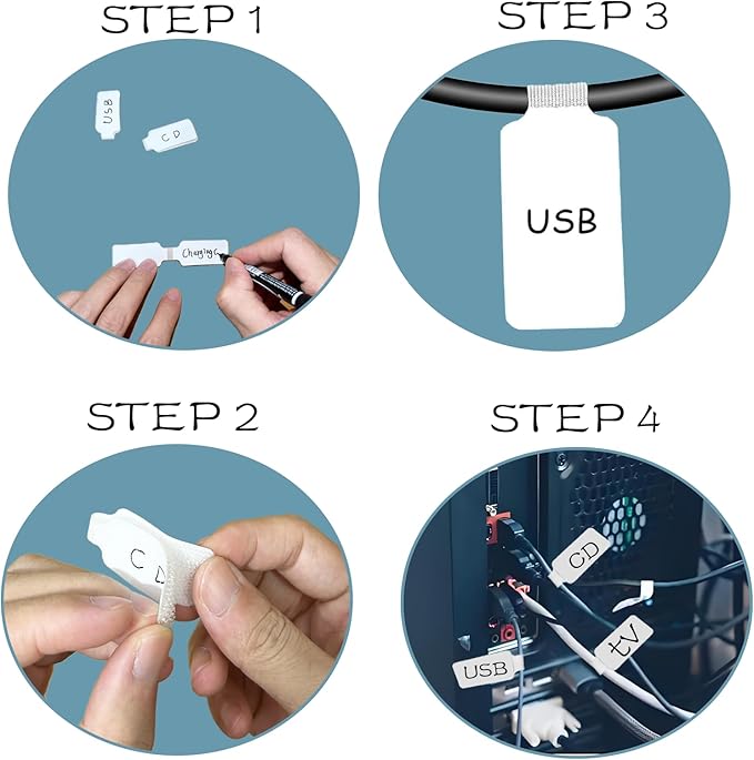 60 Pieces Cable Labels & Reusable Hook and Loop Fastening Ties Set - 30 Pieces Cord or Wire Labels & 30 Pieces Labels for Electronic Cords, Home & Office Cord Management