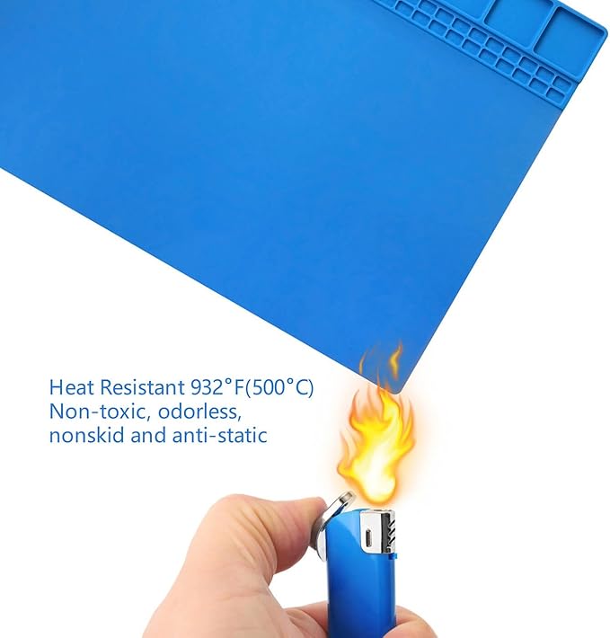 Handook Soldering Mat Silicone Repair Mat Heat Resistant 932°F Workbench Mat for Cellphone, Computer, PCB board Electronic Repair Mat for Soldering Station Iron Gun with Size 16 x 12 Inch (Blue)