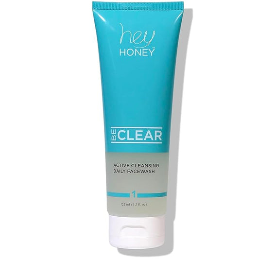 Hey Honey Skincare Be Clear Acne Routine | Daily Active Cleansing Face Wash | Youth & Young Adults, Blemishes Prone | Propolis & Gentle Exfoliating Acids | Fast & Long Lasting Oil Control | 5 fl oz-VeraVaultWomen