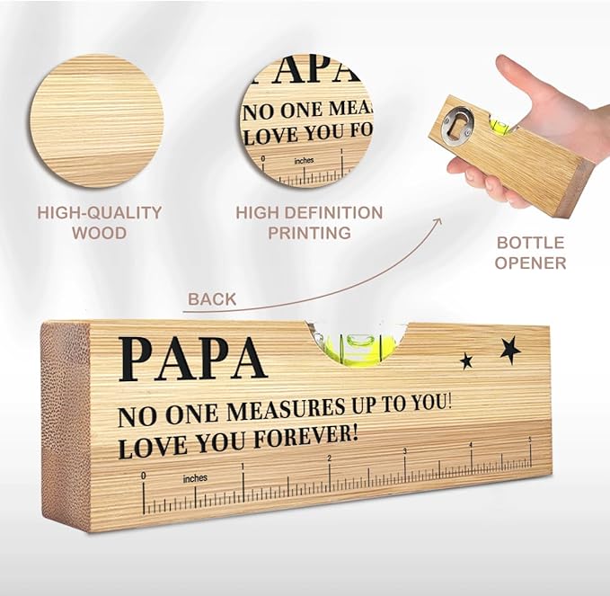 Fathers Day Birthday Gifts for Papa Dad from Daughter Son Wife Wooden Spirit Level Valentines Christmas Thank You Gifts Ideas for Daddy New Dad Grandpa Papa