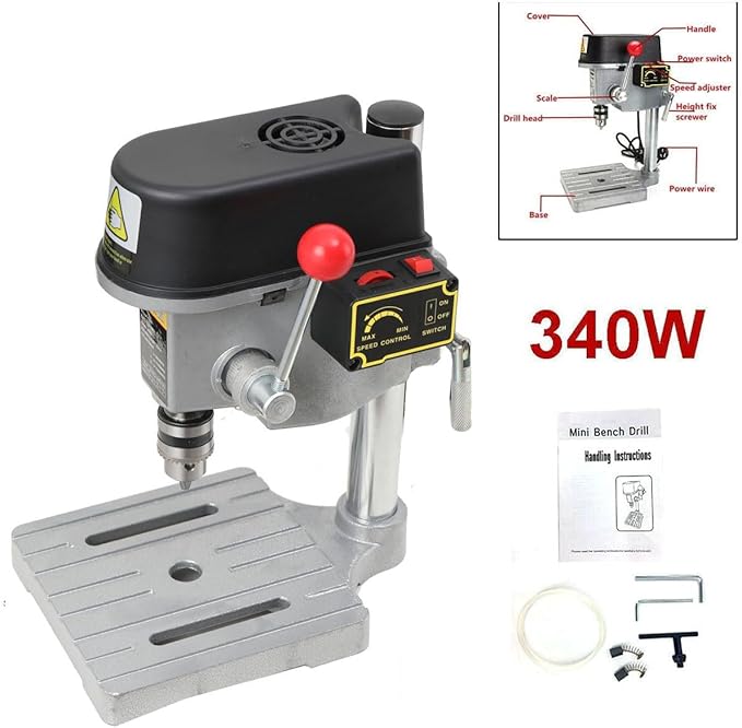 3-Speed Benchtop Drill Press, Electric Bench Wood Drilling Machine for DIY Creation, Small and Precise Work Like Jewelry Making Woodworking Metal Drilling Machine 110V