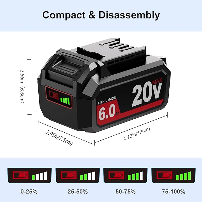 1 Pack 6.0Ah Lithium-ion Replacement for ‎Skil 20V Battery BY519601 BY519603 BY519702,Compatible with SKIL PWRCore 20 Volt Cordless Power Tools and Chargers