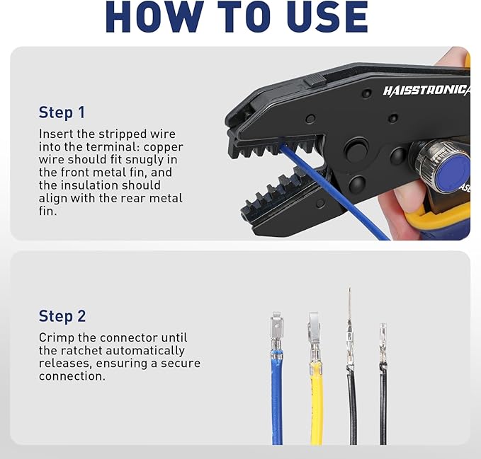 haisstronica Quick Change Jaws Crimping Tool for Dupont Connectors AWG 28-16 Ratcheting Wire Crimper & Terminals - H7