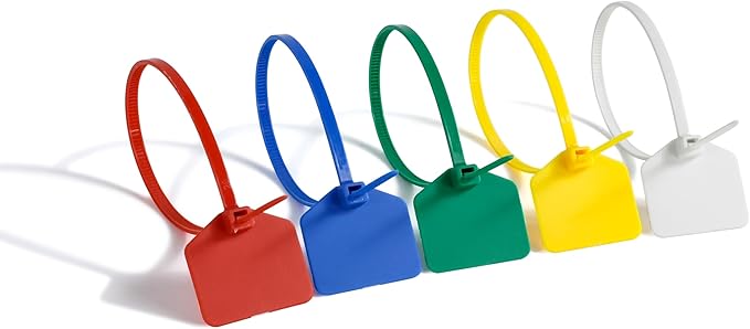 Cable Ties 8 inch, Plastic Water Proof Tags, Self-Locking Written-on Cable Marker, Nylon Zipties Security Seals Label for Cabling, Wire Marking Label, Shipping Hanging Tags - White/ 100pcs