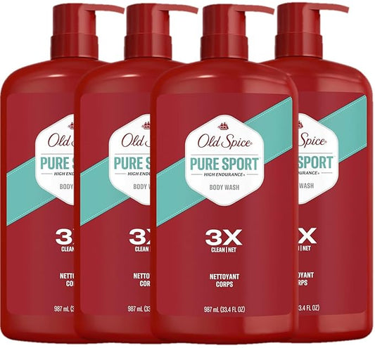 Old Spice Body Wash for Men, Pure Sport Scent, High Endurance, 33.4 fl oz (Pack of 4)-VeraVaultWomen