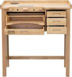 Deluxe Solid Wood Jewelers Workbench – Heavy-Duty Jewelry Bench with Drawers, Outlets, 1 USB, 1 Type-C, 2 Sockets, Wireless Charging Pad & Pop-Up Retractable Power Socket for Crafting & Repair