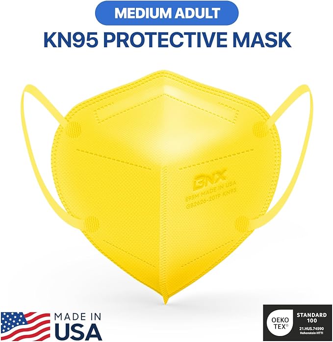 BNX KN95 Face Masks Made in USA (Adult Large, Adult Medium, Kids Small) (Earloop) (Model: E95/E95M/E95S)
