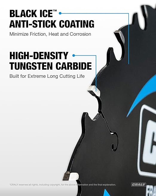 CRALY 8-1/4 Inch 24 Teeth Wood Cutting Framing Circular Saw Blade, 5/8 Inch Arbor, Carbide Tipped, Thin Kerf, Black Ice™ Coating, for Plywood, MDF, OSB, Laminated(C0824FR)