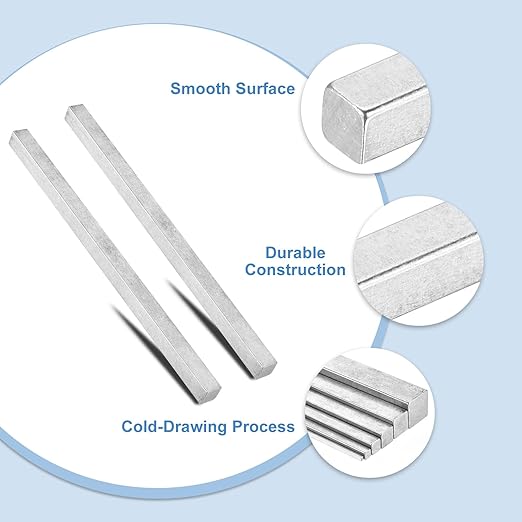 uxcell 2 Pcs Square Steel Key Stock, 5/8" x 5/8" x 12" Cold-Drawn 45# Steel Bars Precision Key Stock for Gearbox Coupling, Silver Tone