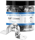 60Pcs 5/8 Inch (16mm) 304 Stainless Steel Conduit Clamps, U-Tube Strap Pipe Clamp Two Hole Strap U Bracket Rigid Pipe Strap Clamps Metal Conduit Strap Tension Clips U-tube Clamp Heavy Duty