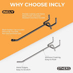 INCLY 120 Pack Black Pegboard Hooks, 4/6/8 Inch Peg Board Shelving Hooks Accessories, Peg Board Tool Hangers Fit for 1/8“ and 1/4" Pegboard Hanging Tools for Garage, Craft Room, Kitchen, Store