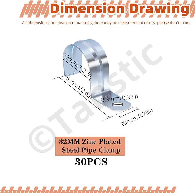 Tanstic 30Pcs 1 Inch EMT Pipe Strap Zinc Plated Steel One Hole Strap Conduit Clamp Rigid Pipe Strap for Pipe Fixing