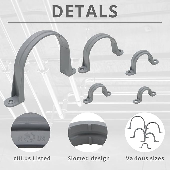 1 Inch 15pcs PVC Pipe Straps Reliable 2-Hole Plastic Conduit Clamps for Secure and Organized Mounting of PVC Pipes Conduits, and Cables UL Certified for Safety