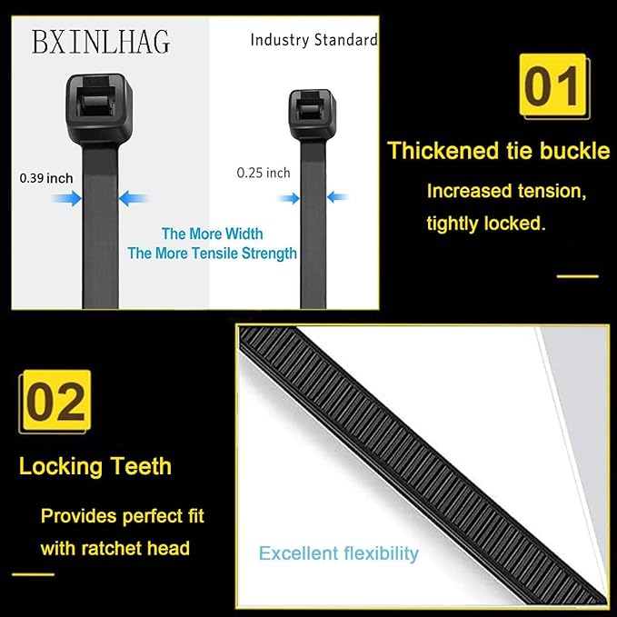 36 Inch Heavy Duty Zip Ties, UV Resistant, Extra Long Black Nylon Cable Ties (15 Pieces) 200 lb Tensile Strength