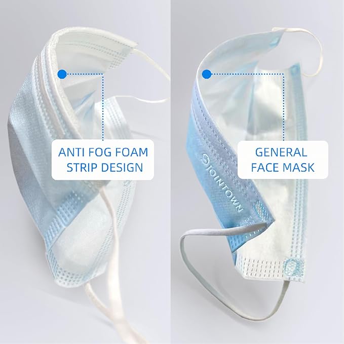 Jointown Anti-fog 3-ply Disposable Face Mask, Face Mask with Efficient Filter Media for Adult, Adjustable and Soft Nosepiece, Case of 1000