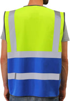 Dib Safety Reflective Vest High Visibility with Pockets and Zipper, Yellow and Blue 3XL