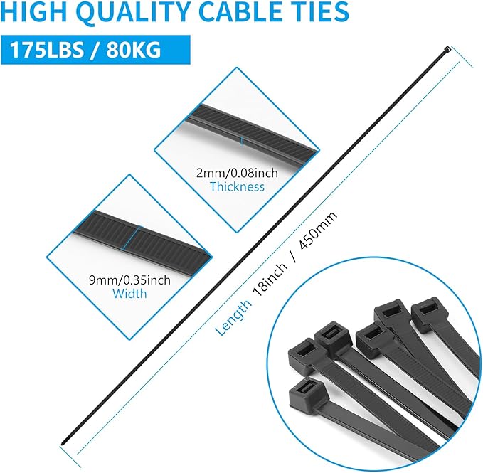 18 inch Brown Zip Ties Heavy Duty 100 PACK, 200 LBS Ultra Exclusive Strong Plastic Wire Ties, Large Cable Ties Extra Long Tie Wraps, Indoor and Outdoor UV Resistant