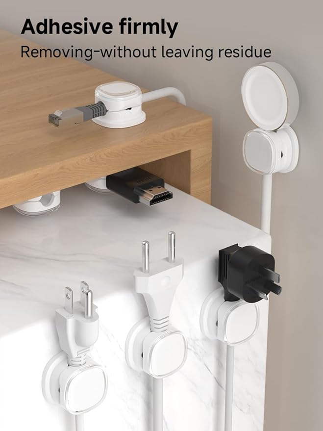 Magnetic Cable Clips, Adjustable Cord Holder Management, Adhesive Wire Keeper Organizer for Home Office Desk Phone PC Car Wall Desktop Nightstand Appliance (9-PCS White)