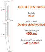 Long Zip Ties Heavy Duty 24 inch，400 LBS Tensile Strength With Double Sided Toothed Super Durable Cable Ties ，Extra Large Wire Ties Adjustable Nylon Tie Wraps for Indoor Outdoor （100 Pack White）