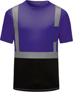 High Visibility Shirts Quick Dry Safety T Shirts with Reflective Strips and Pocket Short Sleeve Mesh Hi Vis Construction Work Class 2 Shirt for Men/Women Black Bottom Purple,4XL