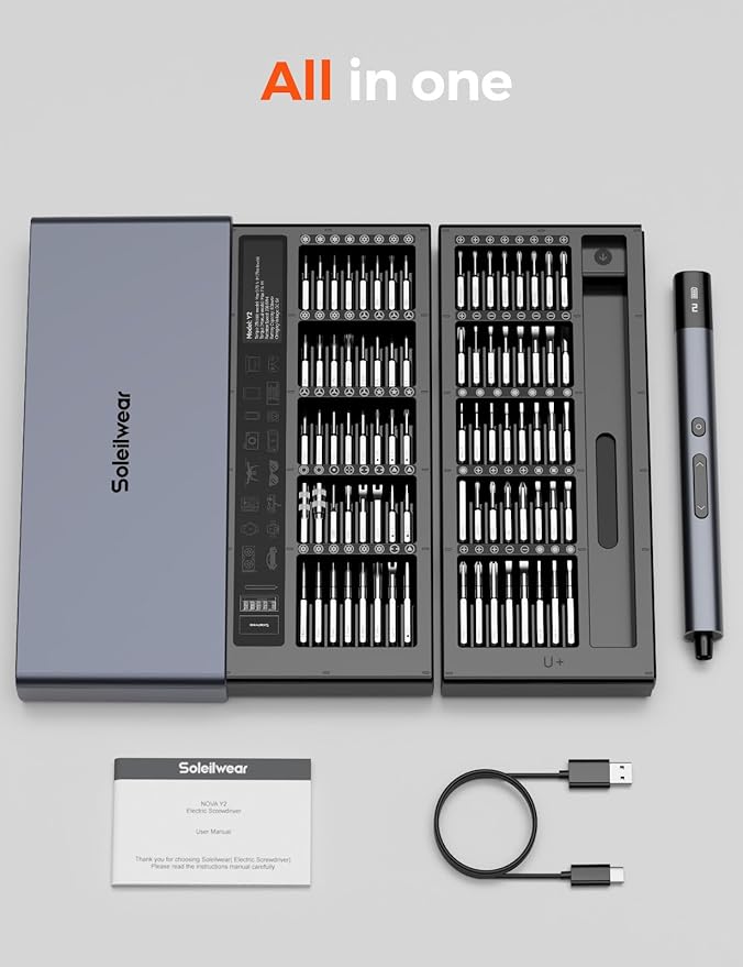 Electric Screwdriver Set, 80-in-1 Mini Electric Precision Screwdriver Cordless with 5 Torque Levels, Max 0.75N.m, 500mAh Battery, Small Power Screwdriver Kit for Laptop, Phone & Electronics Repair