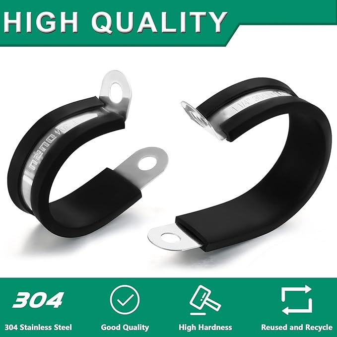 100PCS Cable Clamps 1/8 Inch 304 Stainless Steel Cable Clamps Rubber Coated Cushioned Insulated Cable Clamp,Automotive Wire Clamps,Pipe Clamps,Metal Clamp for Tube,Wire Cord Installation(3mm)