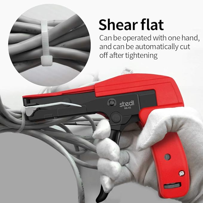 stedi Cable Tie Gun, Ergonomic Hand Operated Zip Tie Gun [Premium], Sharp and Wear Resistant, Cable Wire Fastening and Cut-Off Tie Tool, Special for Cut Plastic Nylon Ties, Red, 6.3 Inches Length