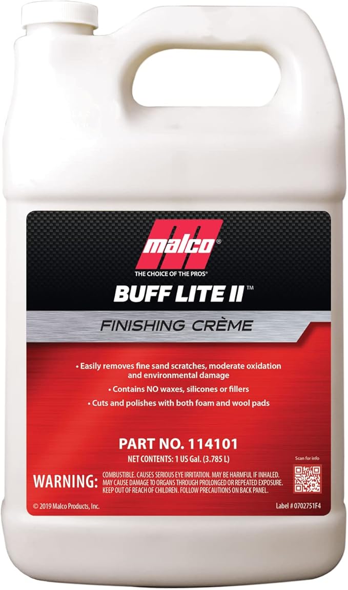 Malco Buff Lite II Finishing Crème – One-Step Professional Cutting, Polishing and Finishing Compound/Removes Brush Marks, Car Wash Scratches, and Snow Brush Scratches / 1 Gallon (114101)