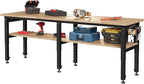 SPECRAFT Adjustable 2-Tier Workbench with 4 AC Outlet and 2 USB Ports Power Outlets, 2000 Lbs Capacity Heavy Duty Workbench, Rubber Wood Top for Garage, Workshop, Office（96x20in）